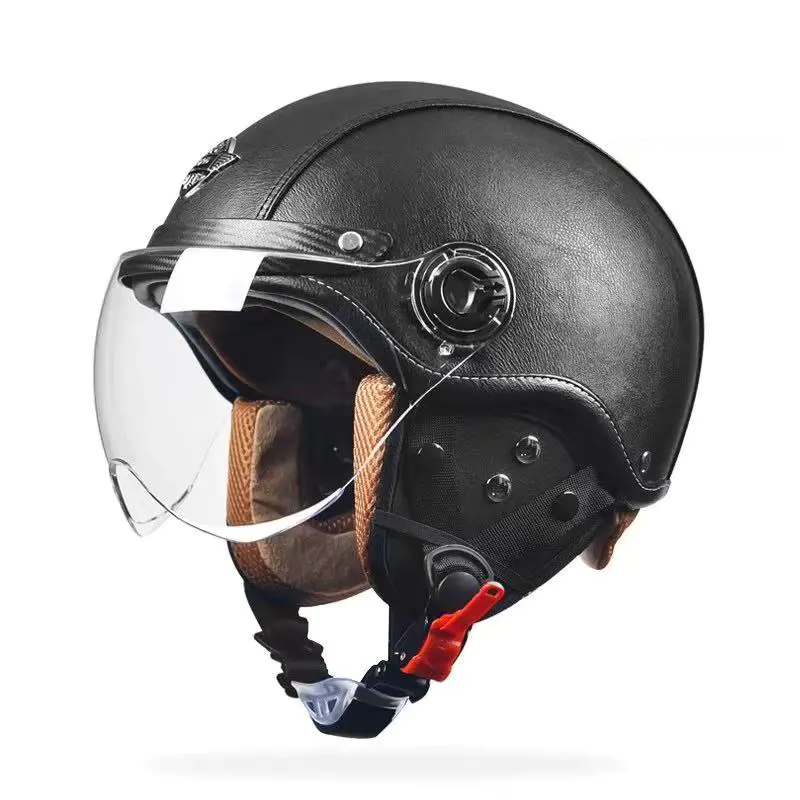 FG02 Güvenlik Sertifikalı Retro Yarım Yüz Motosiklet Kaskı ABS Motokros Kask