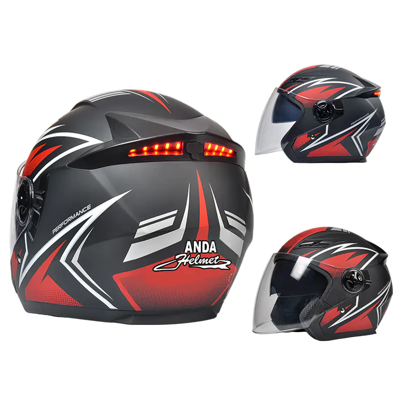 166 LED Güvenlik Arka Lambası Açık Yüz Motosiklet Kaskı DOT Sertifikalı Kask